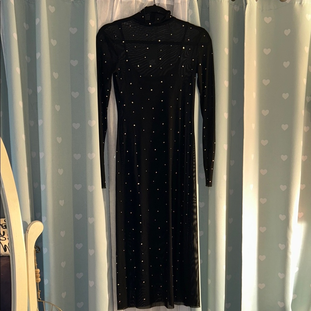 NWT Wild Fable Size XXS Black Long Sleeve Jeweled Dress